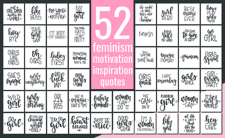 Set with hand drawn feminism typography poster or cards. Conceptual handwritten phrase.T shirt hand lettered calligraphic design. Inspirational vectorのイラスト素材