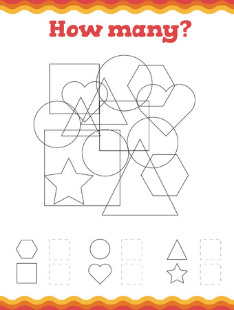 Learn shapes and geometric figures. Preschool or kindergarten worksheet. Vector illustrationのイラスト素材