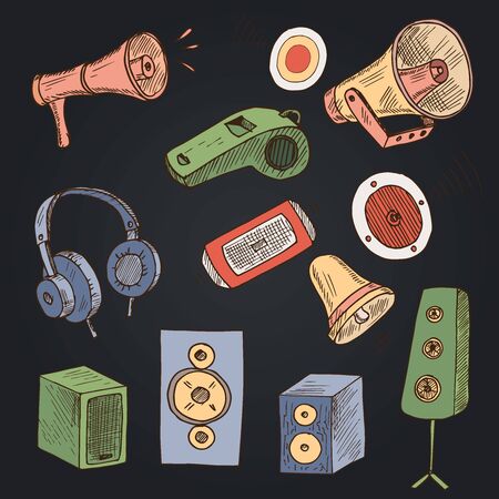 Loud hand drawn doodle set. Vector illustration. Isolated elements on white background. Symbol collection.のイラスト素材