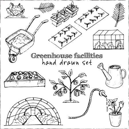 Greenhouse facilities isolated hand drawn doodles Vectorのイラスト素材