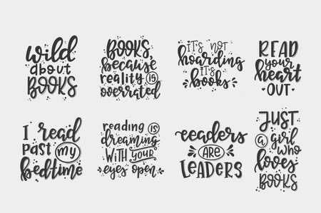 Books and reading lettering set Hand drawn typography poster. Conceptual handwritten phrase T shirt hand lettered calligraphic design. Inspirational vectorのイラスト素材