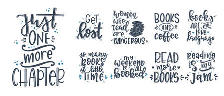Books and reading lettering set Hand drawn typography poster. Conceptual handwritten phrase T shirt hand lettered calligraphic design. Inspirational vectorのイラスト素材