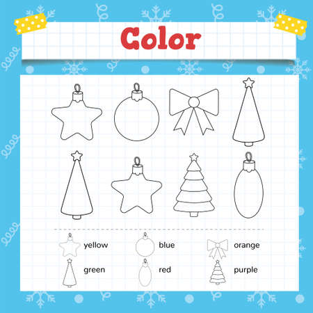 Color Toddler education games with christmas tree decoration. Preschool or kindergarten Christmas worksheet. Vector illustration. Vector illustrationColor Toddler education games with christmas tree decoration. Preschool or kindergarten Christmas worksheet. Vector illustrationのイラスト素材