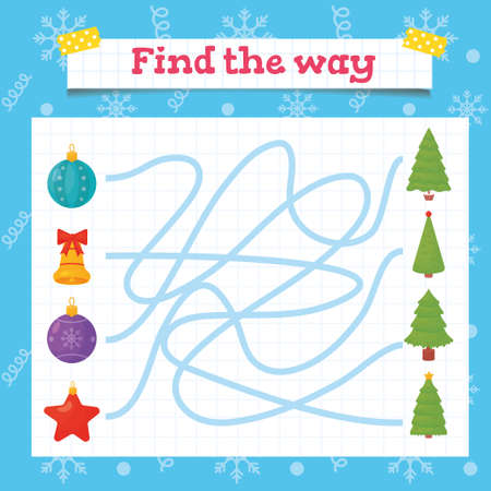 Color Toddler education games with christmas tree decoration. Preschool or kindergarten Christmas worksheet. Vector illustration. Vector illustrationColor Toddler education games with christmas tree decoration. Preschool or kindergarten Christmas worksheet. Vector illustrationのイラスト素材