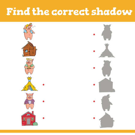 Education games with three little pigs. Preschool or kindergarten worksheet. Vector illustration. Vector illustrationのイラスト素材