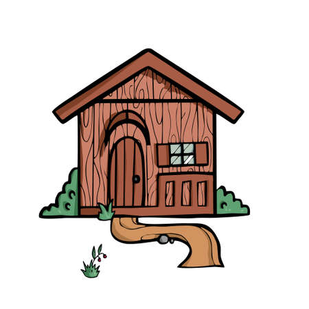 Wooden house on white background Cute Cartoon Vector illustration.のイラスト素材