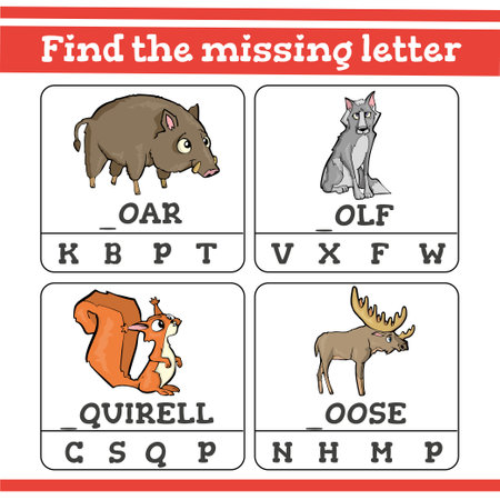 Find the missing letter Game for Preschool Children. Vector illustrationのイラスト素材