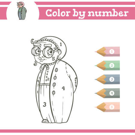 Color by numbers. Coloring page for preschool children. Learn numbers for kindergartens and schools. Educational game. Vector illustrationのイラスト素材
