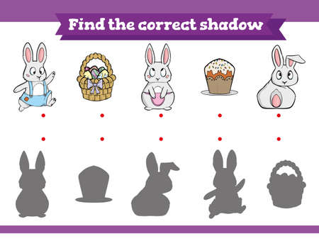 Find the correct shadow. Educational game for children. Cartoon vector illustration.のイラスト素材