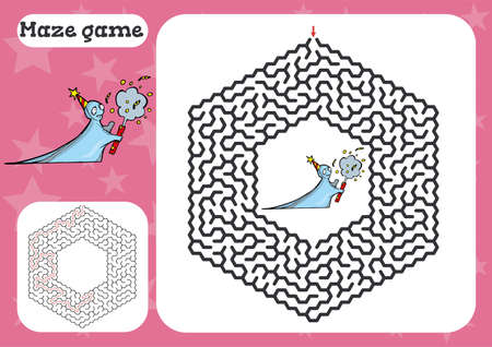 Maze game for children Cute cartoon worksheet . Vector illustrationのイラスト素材