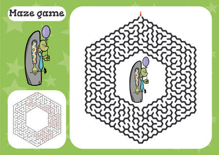 Maze game for children Cute cartoon worksheet . Vector illustrationのイラスト素材