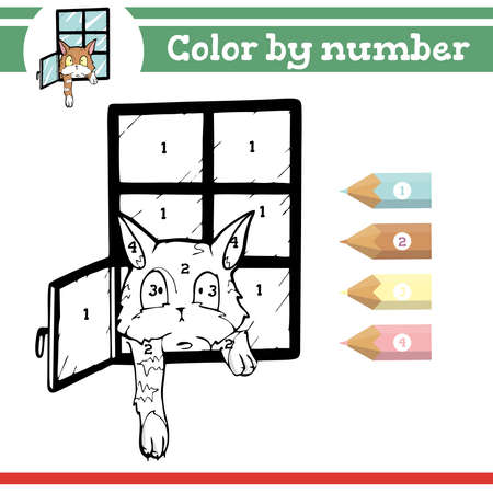 Color by numbers. Coloring page for preschool children. Learn numbers for kindergartens and schools. Educational game. Vector illustrationのイラスト素材