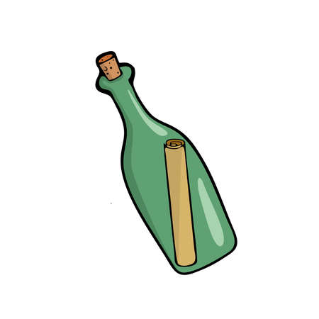 Message in the bottle cartoon illustration on white background Vector illustrationのイラスト素材