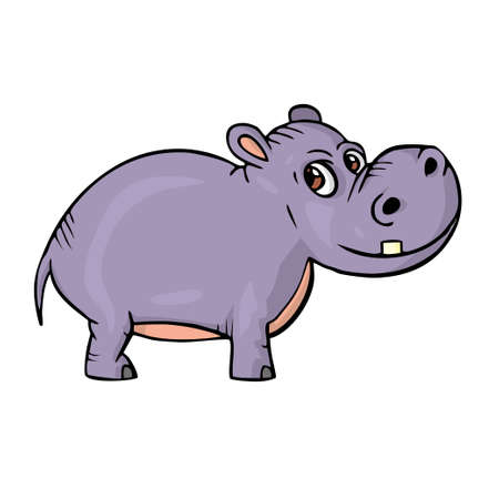 Hippopotamus on white background Cute Cartoon animal Vector illustrationのイラスト素材
