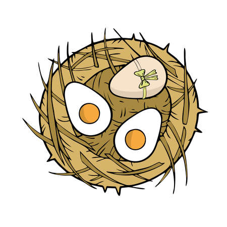 Cute cartoon eggs in the nest . Vector illustrationのイラスト素材