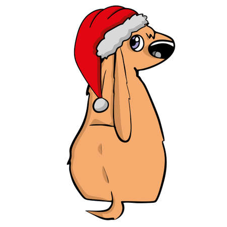 Dog in Santas hat Vector isolated illustration.のイラスト素材