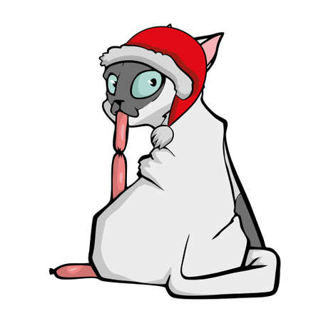 Cat in Santas hat Vector isolated illustration.のイラスト素材