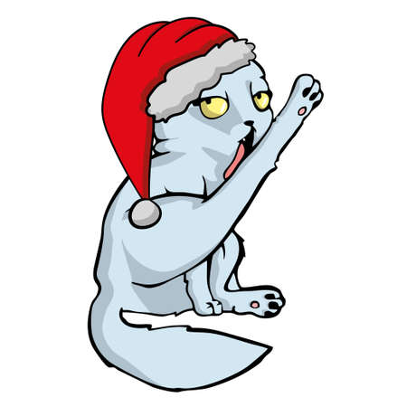 Cat in Santas hat Vector isolated illustration.のイラスト素材