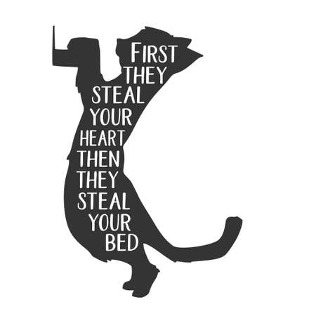 Cat Hand drawn typography poster. Conceptual handwritten phrase Hand lettered calligraphic design. Inspirational Vector illustrationのイラスト素材