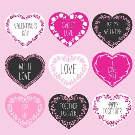 Cute Valentine Stickers With Love Design. Perfect for valentines day, birthday, save the date invitation. Vector illustrationのイラスト素材