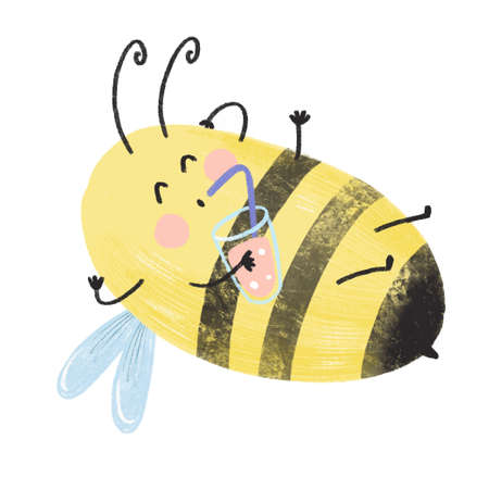 Cute bee on white isolated background. Vector illustrationのイラスト素材