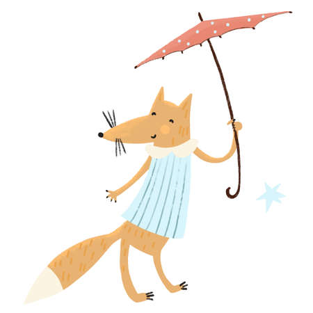 Cute fox on white isolated background. Vector illustrationのイラスト素材