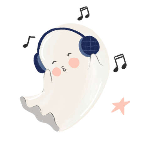 Cute ghost on white isolated background. Vector illustrationのイラスト素材
