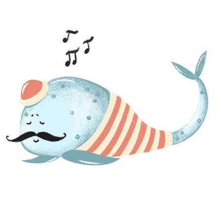 Cute whale on white isolated background. Vector illustrationのイラスト素材