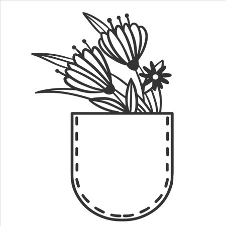 Hand drawn flowers and grasses bunch in jeans pocket. Vector illustrationのイラスト素材