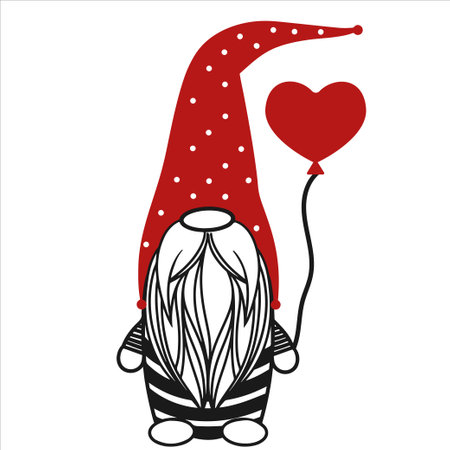 Cute three Valentine gnomes holding heart . Vector illustrationのイラスト素材