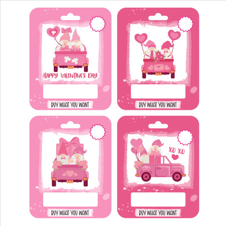 Valentine money card holder with cute gnomes. Vector illustrationのイラスト素材