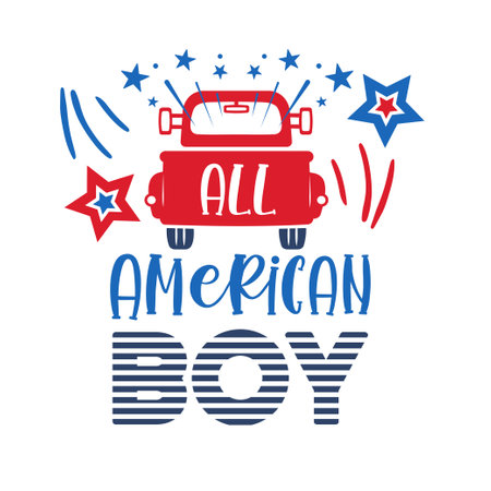 4th of July Patriotic lettering for greeting card design, romantic illustration. Festive decoration. Vector illustrationのイラスト素材