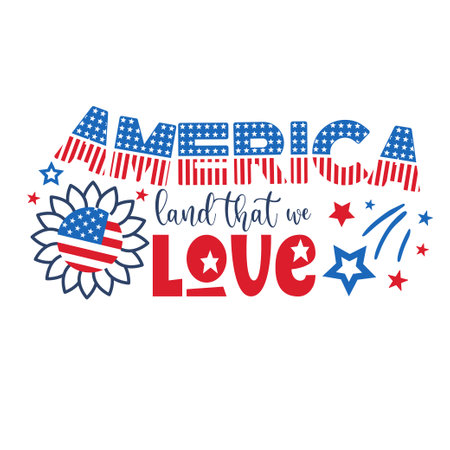 4th of July Patriotic lettering for greeting card design, romantic illustration. Festive decoration. Vector illustrationのイラスト素材