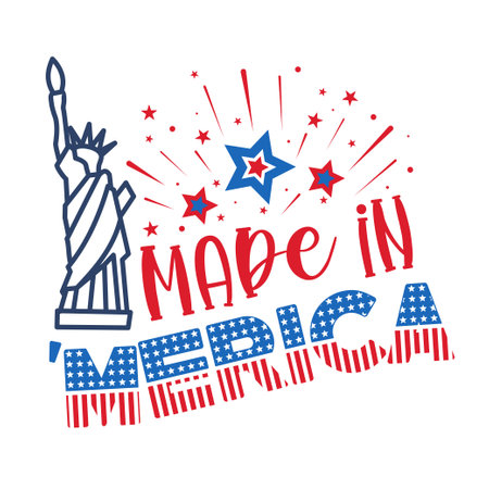 4th of July Patriotic lettering for greeting card design, romantic illustration. Festive decoration. Vector illustrationのイラスト素材