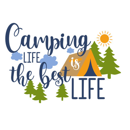 Camping hand written lettering Mental health quote. Modern typographic slogan. Vector illustration.のイラスト素材