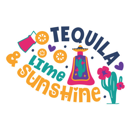 Cinco de Mayo lettering for greeting card design, romantic illustration. Festive decoration. Vector illustration.のイラスト素材