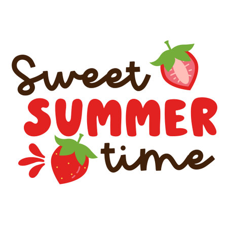 Strawberry lettering for greeting card design, signs, sport illustration. Festive decoration, t shirt design. Vector illustration.のイラスト素材