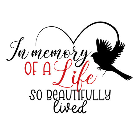 In Loving Memory lettering. illustration vector poster, background, postcard, banner, window. Cardinal. Vector illustrationのイラスト素材
