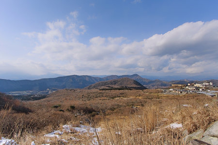 crater volcano with snow in winter in Japanの写真素材