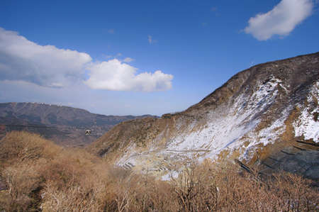 crater volcano with snow in winter in Japanの写真素材