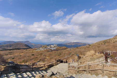crater volcano with snow in winter in Japanの写真素材