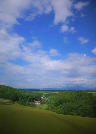 Green landscaping and countryside in a sunny summer dayの写真素材