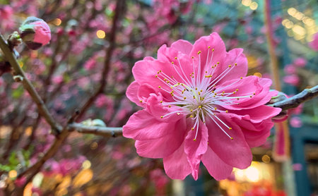 Little pink flowers with green leavesの写真素材
