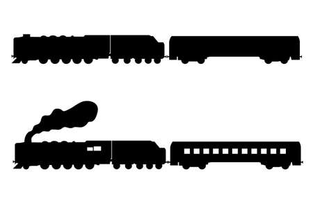 Czech steam locomotive and an old rail car in two variations のイラスト素材