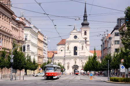 Busy street Jostova with trams and lots of peopleのeditorial素材