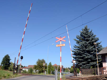  hand-operatet level rail crossing in the central Bohemiaの写真素材