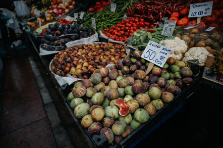 Figs on an outdoor market in Istanbul, Turkey, dark autumn colorsの写真素材