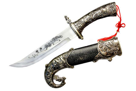 the big hunting knife isolated on white background.の写真素材