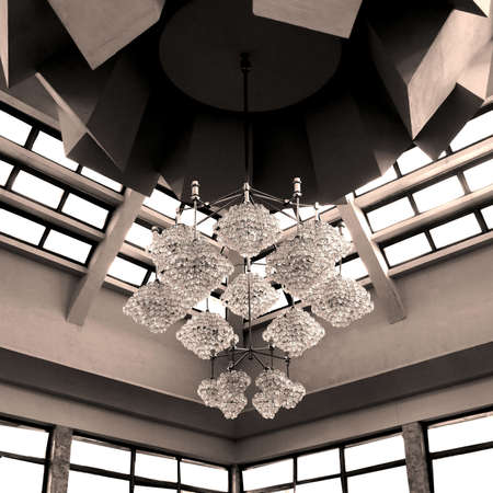 a crystal chandelier in an interior of an architectural consruction のeditorial素材