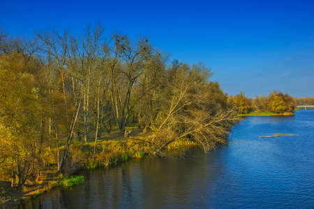 River coast during an autumn season.の写真素材